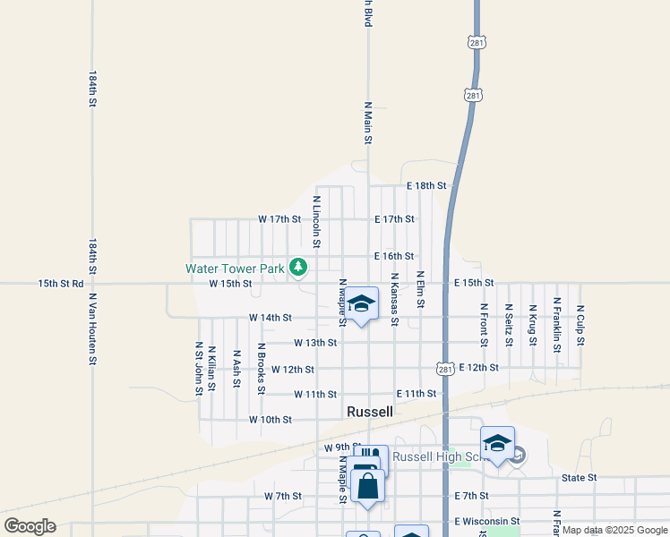 map of restaurants, bars, coffee shops, grocery stores, and more near 200-298 West 16th Street in Russell