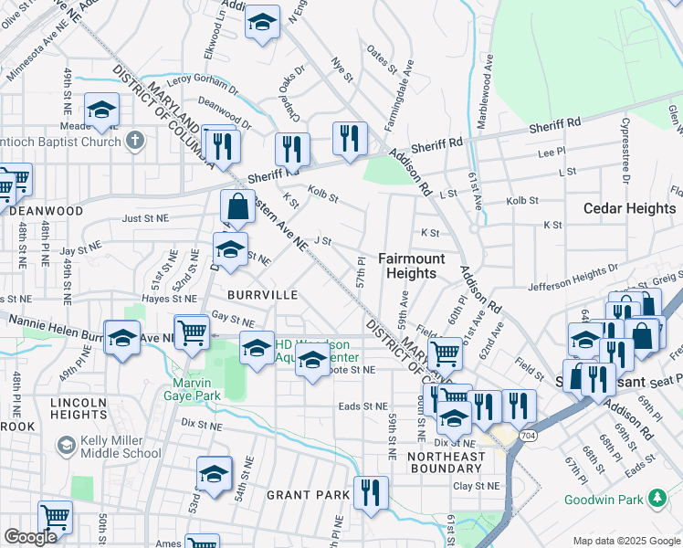 map of restaurants, bars, coffee shops, grocery stores, and more near 101 Independence Avenue Southeast in Washington