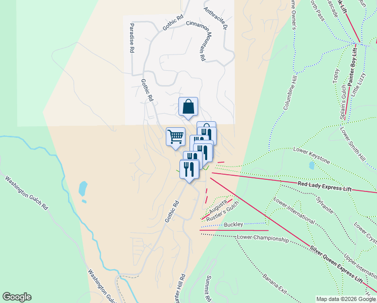 map of restaurants, bars, coffee shops, grocery stores, and more near 15 Emmons Road in Crested Butte