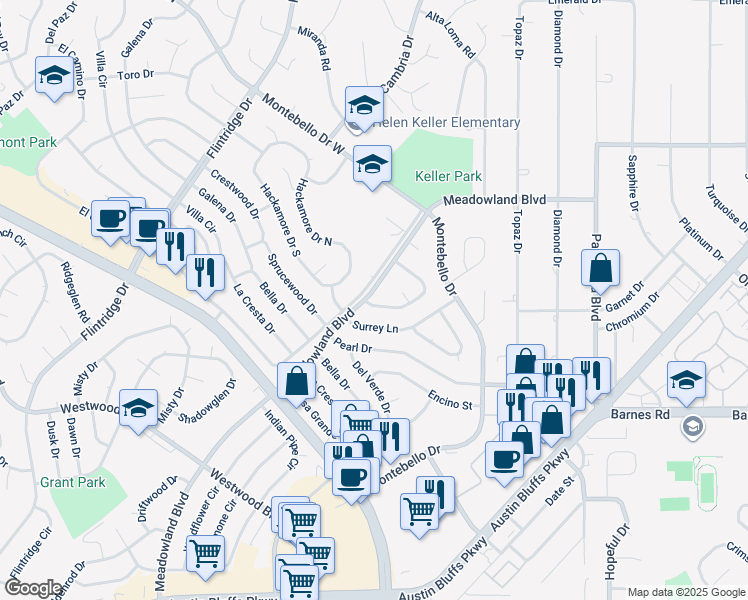 map of restaurants, bars, coffee shops, grocery stores, and more near 4465 Meadowland Boulevard in Colorado Springs