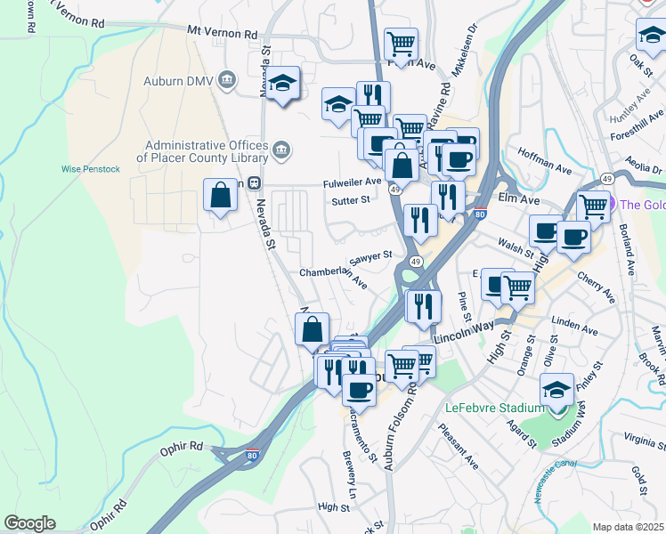 map of restaurants, bars, coffee shops, grocery stores, and more near 298 Sawyer Street in Auburn