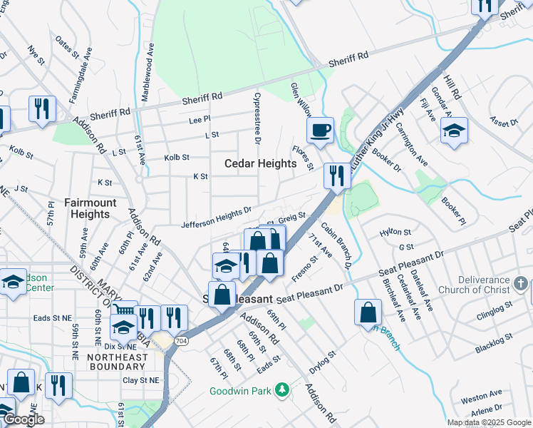 map of restaurants, bars, coffee shops, grocery stores, and more near 101 Independence Avenue Southeast in Washington