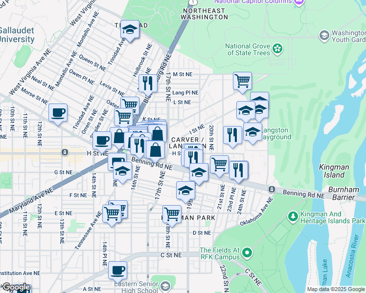 map of restaurants, bars, coffee shops, grocery stores, and more near 101 Independence Avenue Southeast in Washington