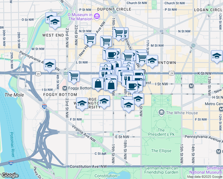 map of restaurants, bars, coffee shops, grocery stores, and more near 101 Independence Avenue Southeast in Washington