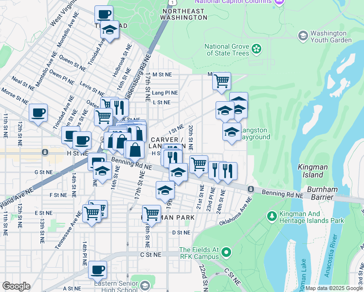 map of restaurants, bars, coffee shops, grocery stores, and more near 101 Independence Avenue Southeast in Washington