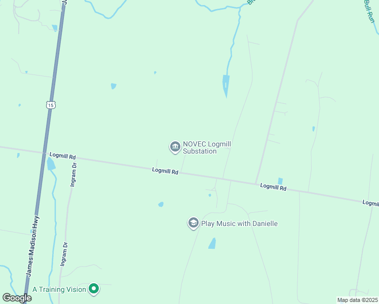 map of restaurants, bars, coffee shops, grocery stores, and more near 2639 Logmill Road in Haymarket