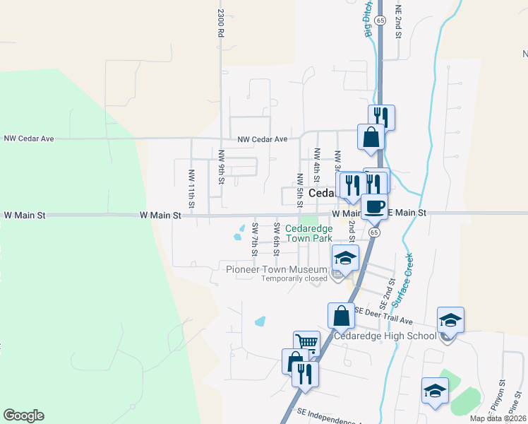 map of restaurants, bars, coffee shops, grocery stores, and more near 650 West Main Street in Cedaredge