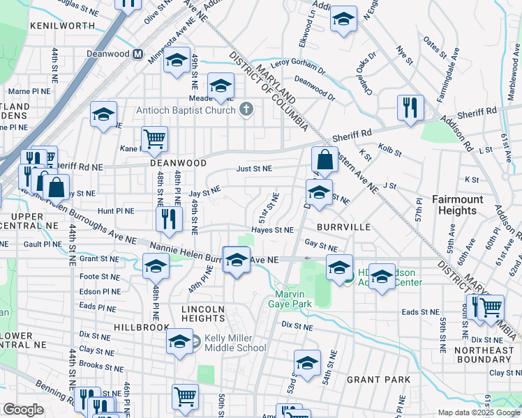 map of restaurants, bars, coffee shops, grocery stores, and more near 101 Independence Avenue Southeast in Washington
