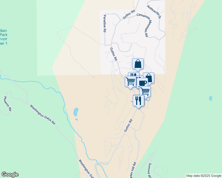 map of restaurants, bars, coffee shops, grocery stores, and more near 31 Marcellina Lane in Crested Butte