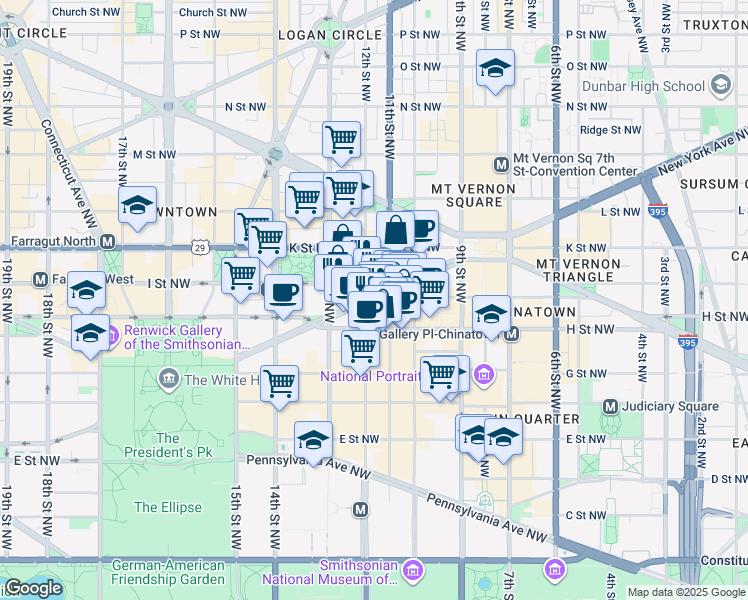 map of restaurants, bars, coffee shops, grocery stores, and more near 101 Independence Avenue Southeast in Washington