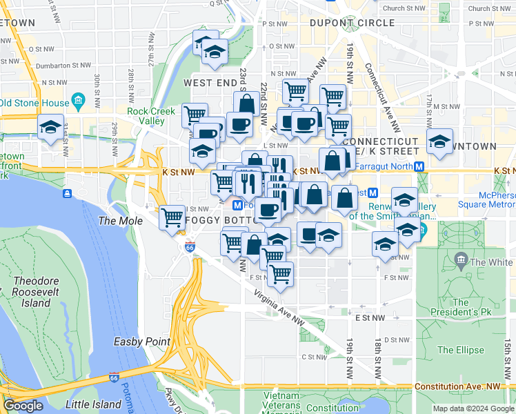 map of restaurants, bars, coffee shops, grocery stores, and more near 101 Independence Avenue Southeast in Washington