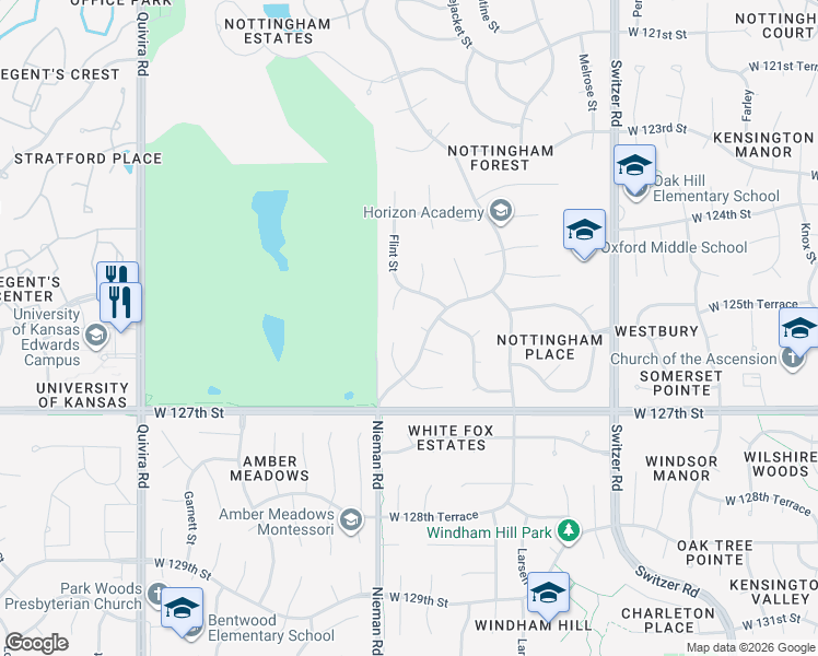 map of restaurants, bars, coffee shops, grocery stores, and more near 12532 Nieman Road in Overland Park