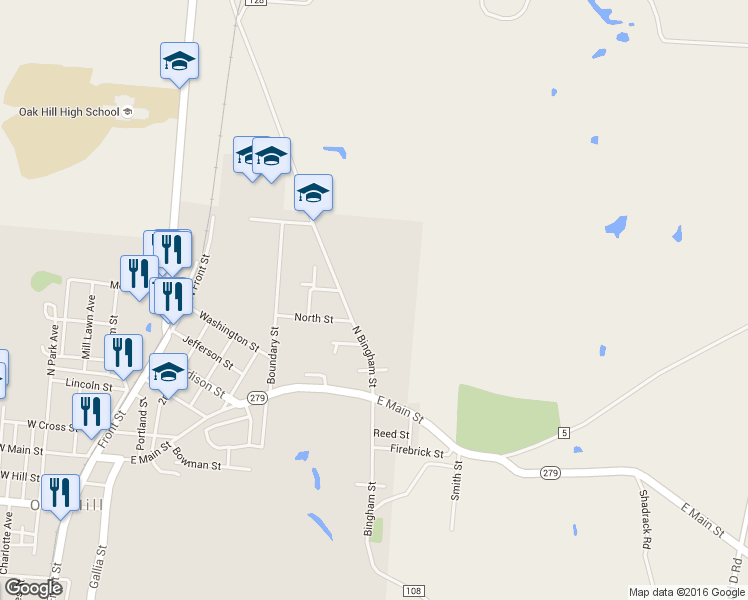 map of restaurants, bars, coffee shops, grocery stores, and more near 220 North Bingham Street in Oak Hill