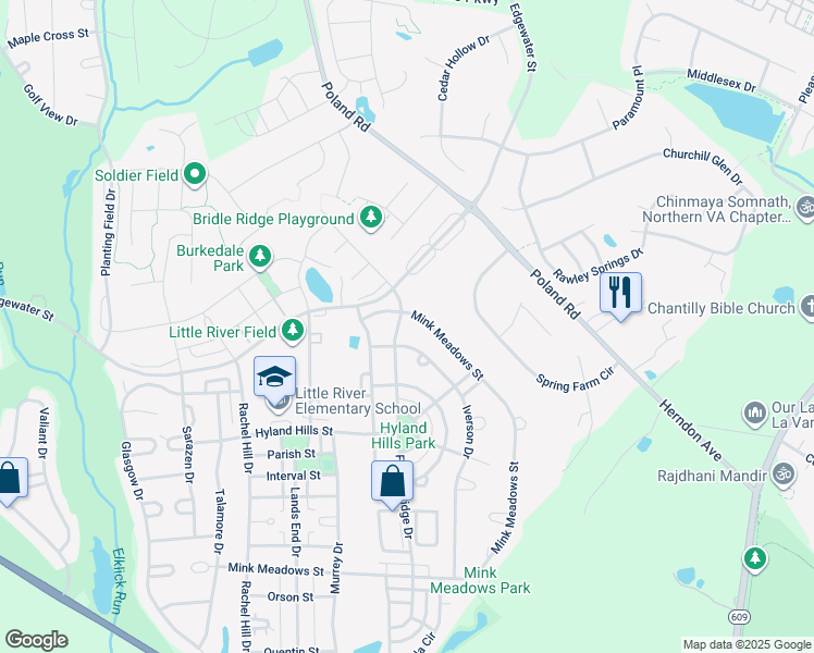 map of restaurants, bars, coffee shops, grocery stores, and more near 25864 Flintonbridge Drive in Chantilly