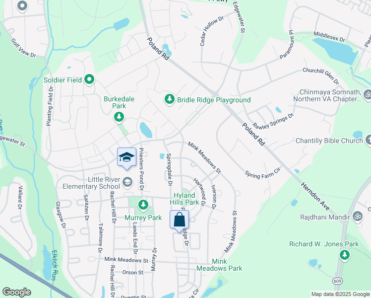 map of restaurants, bars, coffee shops, grocery stores, and more near 25864 Flintonbridge Drive in Chantilly