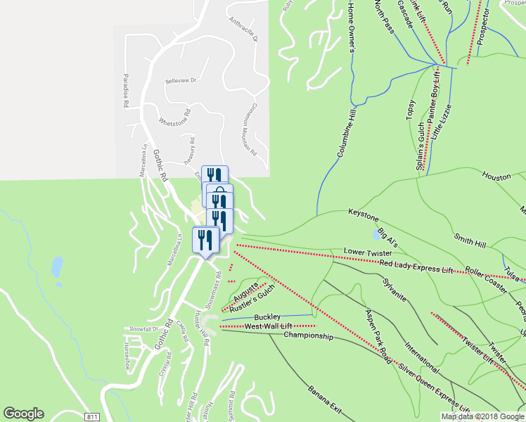 map of restaurants, bars, coffee shops, grocery stores, and more near 52 Whetstone Road in Crested Butte