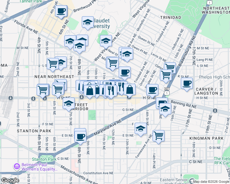 map of restaurants, bars, coffee shops, grocery stores, and more near 101 Independence Avenue Southeast in Washington