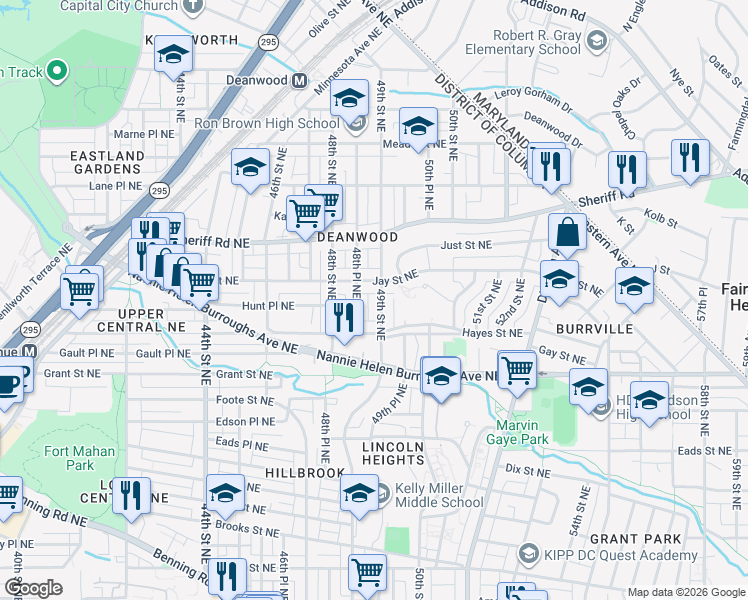 map of restaurants, bars, coffee shops, grocery stores, and more near 101 Independence Avenue Southeast in Washington