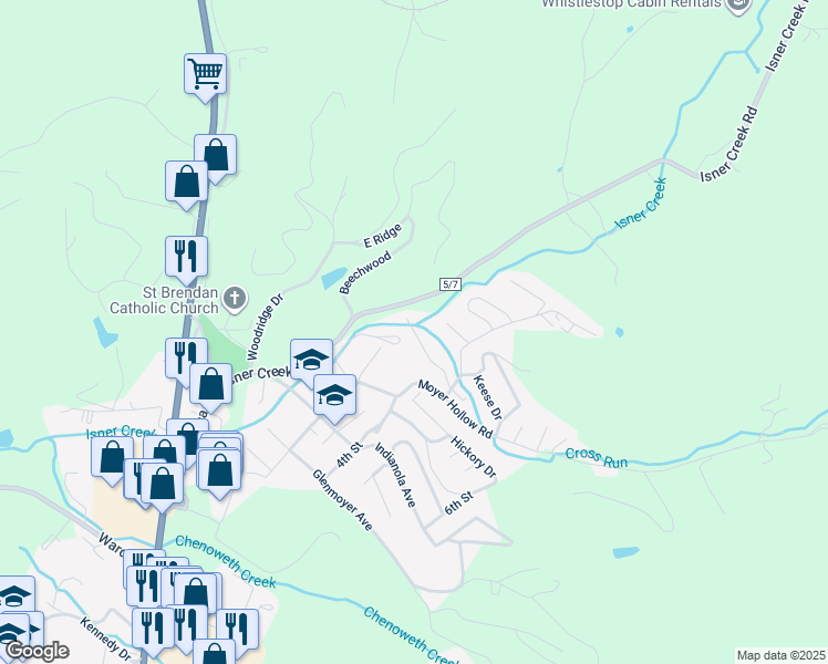 map of restaurants, bars, coffee shops, grocery stores, and more near 8 Gate Lane in Elkins