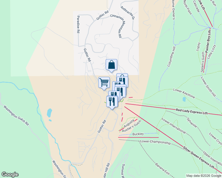 map of restaurants, bars, coffee shops, grocery stores, and more near 6 Emmons Road in Crested Butte