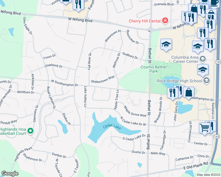 map of restaurants, bars, coffee shops, grocery stores, and more near 541 Southampton Drive in Columbia