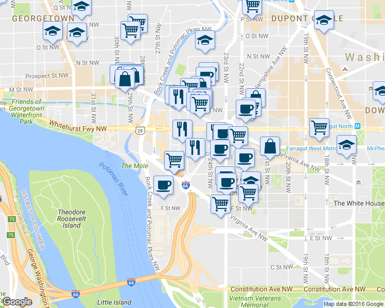 map of restaurants, bars, coffee shops, grocery stores, and more near 101 Independence Avenue Southeast in Washington