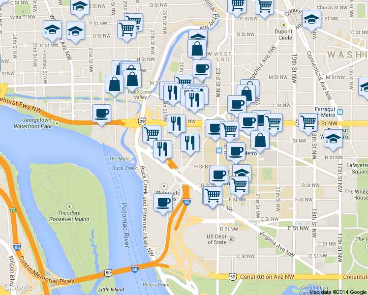 map of restaurants, bars, coffee shops, grocery stores, and more near 101 Independence Avenue Southeast in Washington