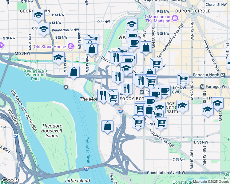 map of restaurants, bars, coffee shops, grocery stores, and more near 101 Independence Avenue Southeast in Washington