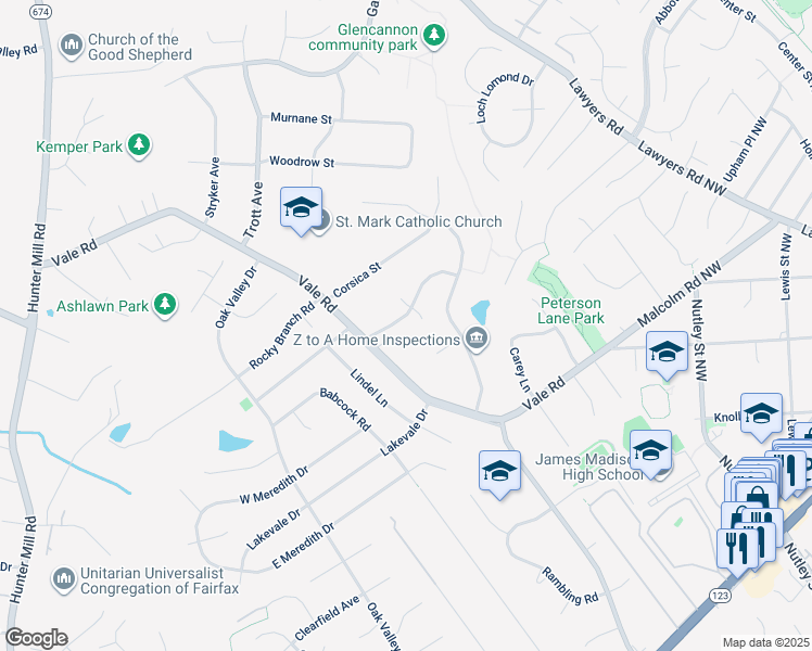 map of restaurants, bars, coffee shops, grocery stores, and more near 2321 Tanglevale Drive in Vienna