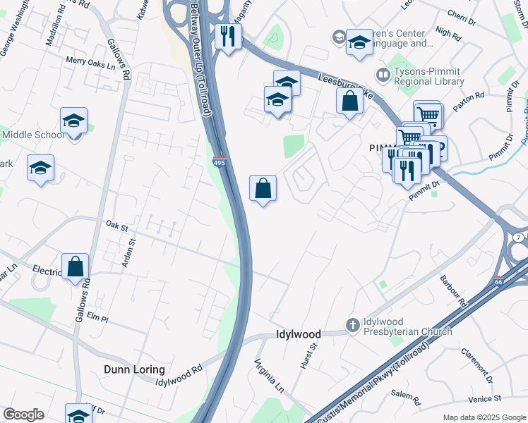 map of restaurants, bars, coffee shops, grocery stores, and more near 2230 George C Marshall Drive in Falls Church