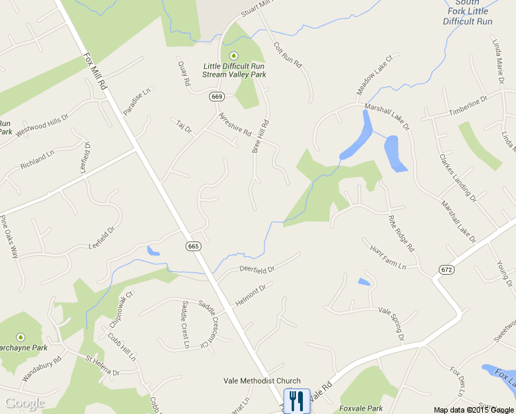 map of restaurants, bars, coffee shops, grocery stores, and more near 2919 Bree Hill Road in Oakton