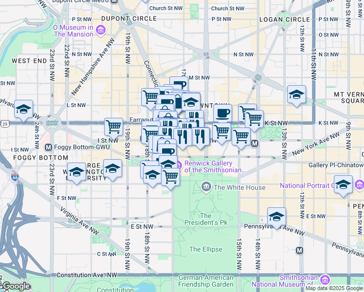 map of restaurants, bars, coffee shops, grocery stores, and more near 101 Independence Avenue Southeast in Washington
