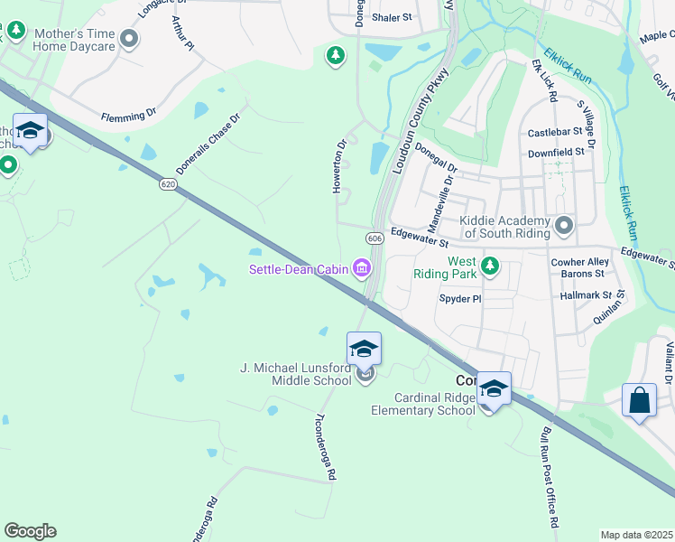 map of restaurants, bars, coffee shops, grocery stores, and more near 25813 Flyaway Court in Chantilly