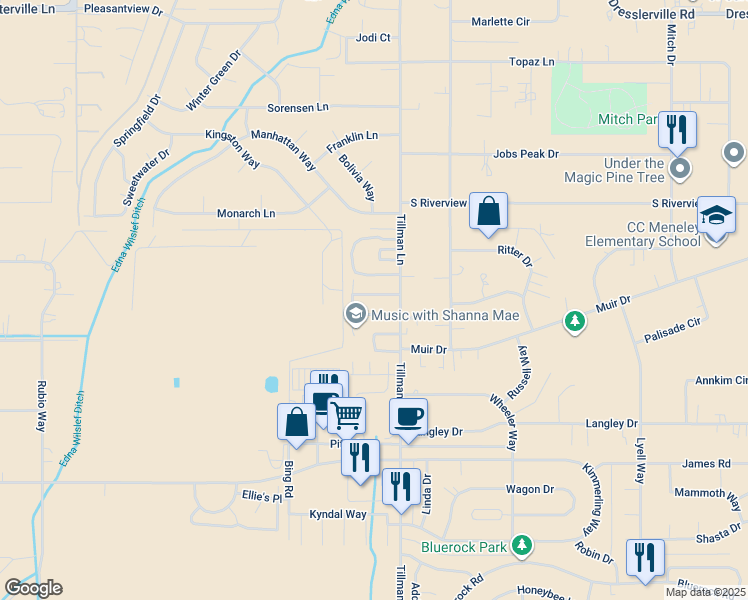 map of restaurants, bars, coffee shops, grocery stores, and more near 1291 Chardonnay Drive in Gardnerville