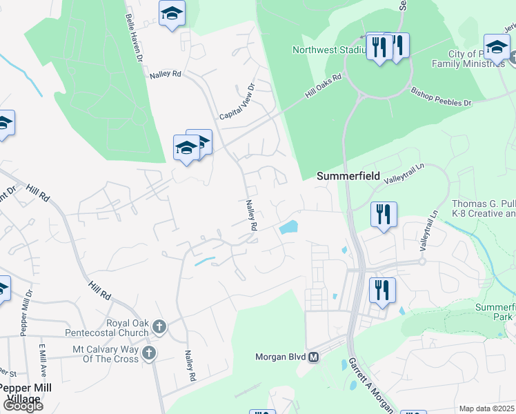 map of restaurants, bars, coffee shops, grocery stores, and more near 739 Kaplan Court in Hyattsville
