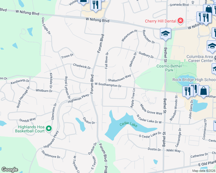 map of restaurants, bars, coffee shops, grocery stores, and more near 758 West Southampton Drive in Columbia