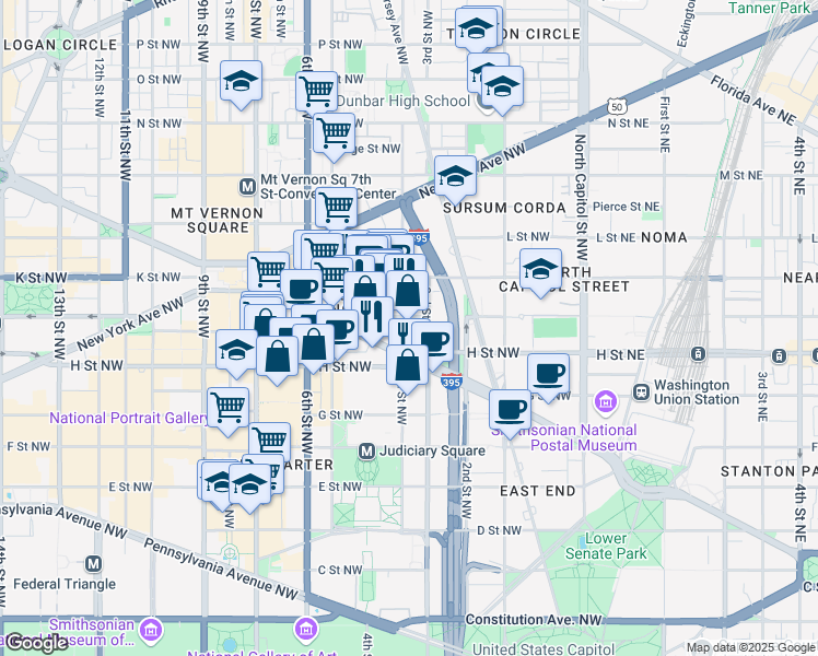 map of restaurants, bars, coffee shops, grocery stores, and more near 811 4th Street Northwest in Washington