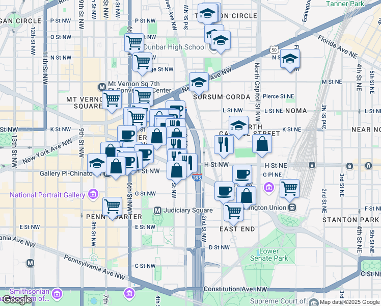 map of restaurants, bars, coffee shops, grocery stores, and more near 101 Independence Avenue Southeast in Washington