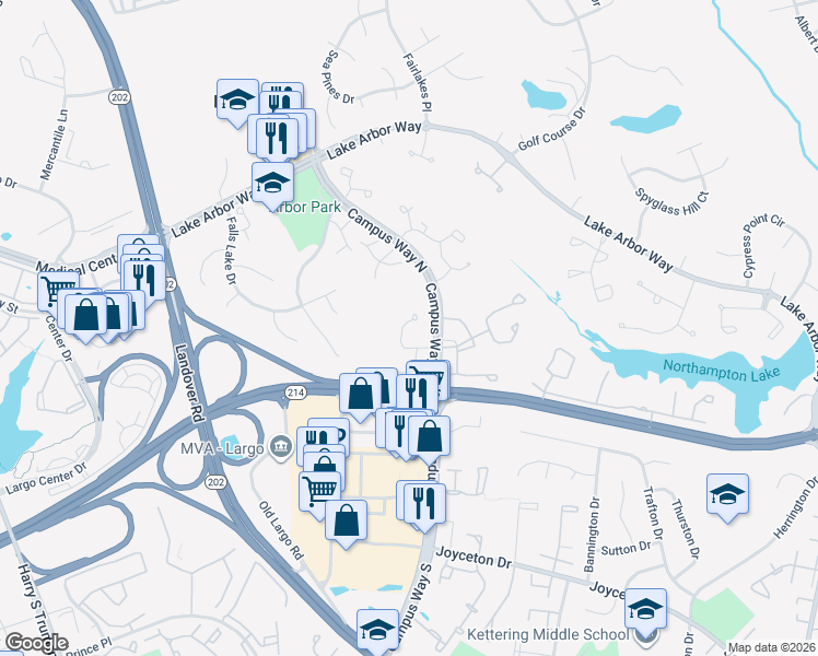 map of restaurants, bars, coffee shops, grocery stores, and more near 10419 Elders Hollow Drive in Bowie