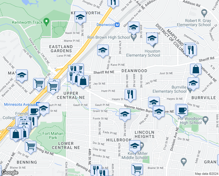 map of restaurants, bars, coffee shops, grocery stores, and more near 831 46th Street Northeast in Washington