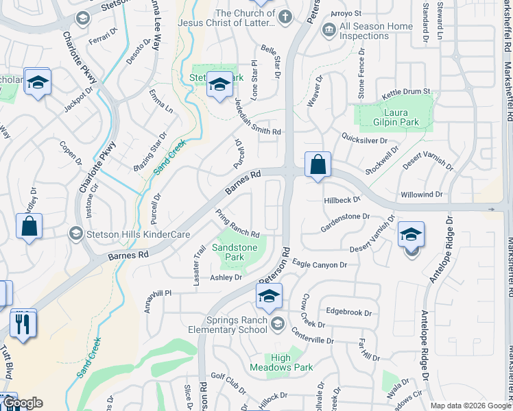map of restaurants, bars, coffee shops, grocery stores, and more near 4685 Dapple Grey Lane in Colorado Springs