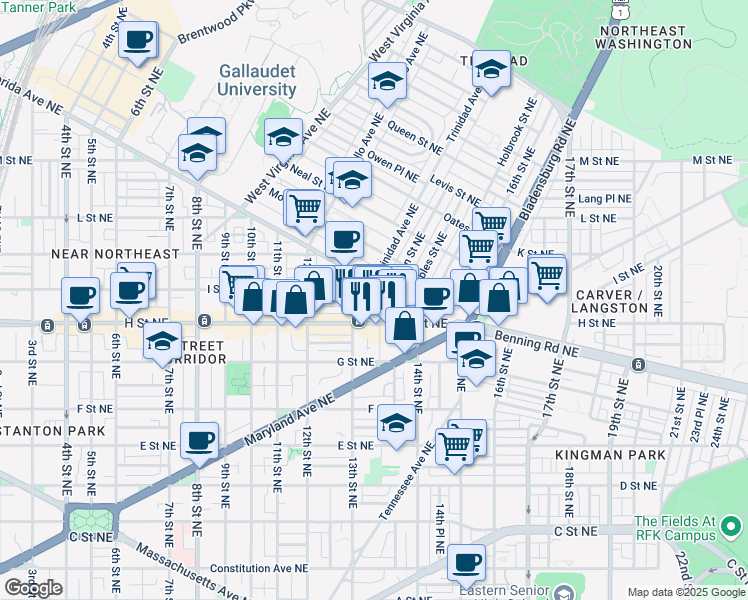 map of restaurants, bars, coffee shops, grocery stores, and more near 101 Independence Avenue Southeast in Washington