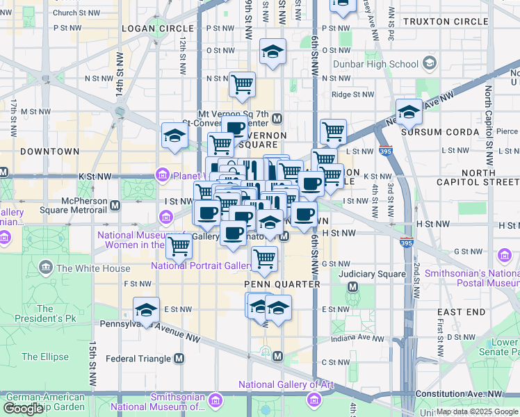 map of restaurants, bars, coffee shops, grocery stores, and more near 101 Independence Avenue Southeast in Washington