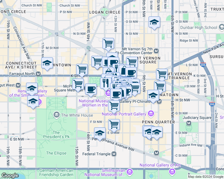 map of restaurants, bars, coffee shops, grocery stores, and more near 101 Independence Avenue Southeast in Washington