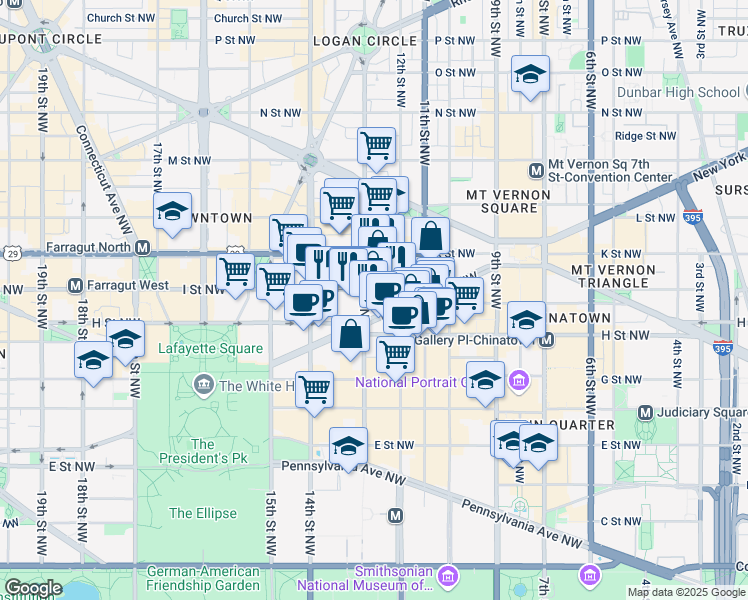map of restaurants, bars, coffee shops, grocery stores, and more near 101 Independence Avenue Southeast in Washington