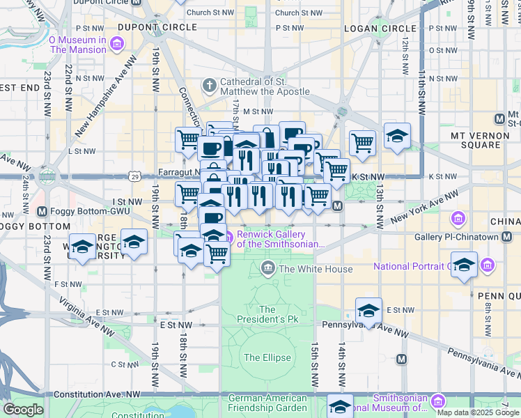 map of restaurants, bars, coffee shops, grocery stores, and more near 101 Independence Avenue Southeast in Washington