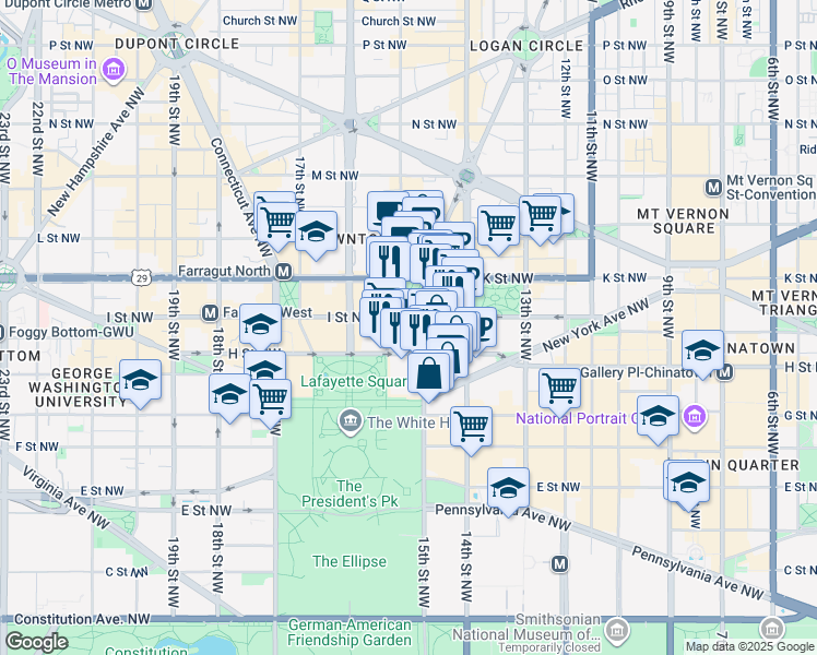 map of restaurants, bars, coffee shops, grocery stores, and more near in Washington