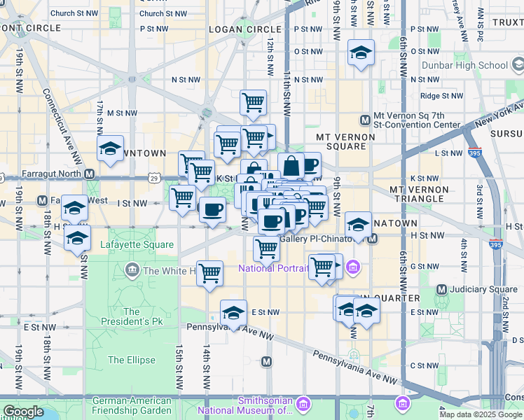 map of restaurants, bars, coffee shops, grocery stores, and more near 101 Independence Avenue Southeast in Washington