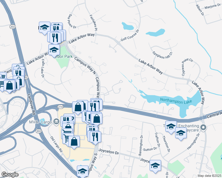 map of restaurants, bars, coffee shops, grocery stores, and more near 800 Faraway Court in Bowie