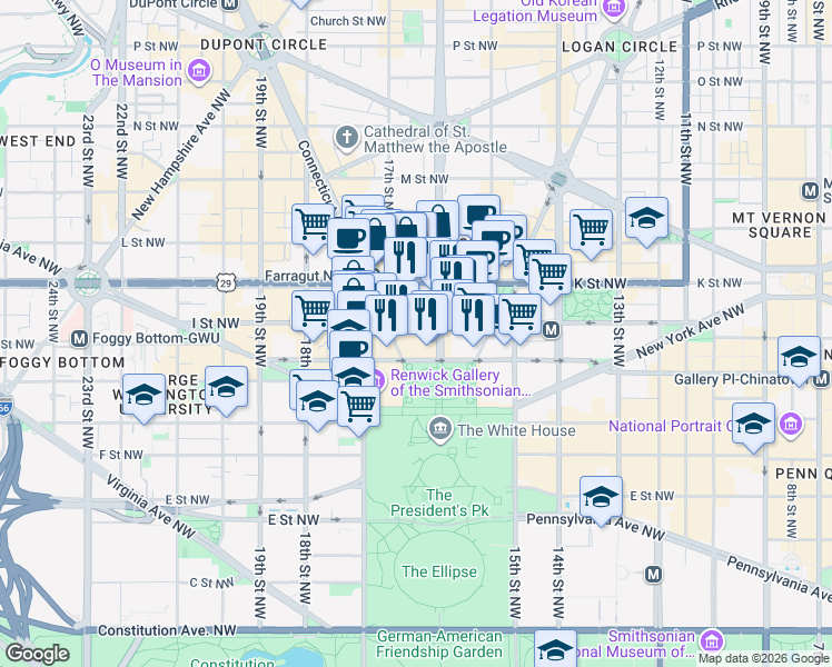 map of restaurants, bars, coffee shops, grocery stores, and more near 101 Independence Avenue Southeast in Washington